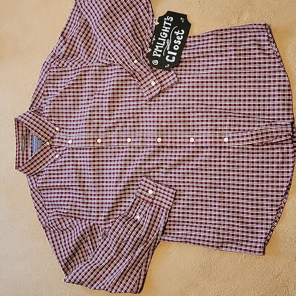 Saddlebred Large Dress Shirt Long Sleeve Red Blue White Plaid